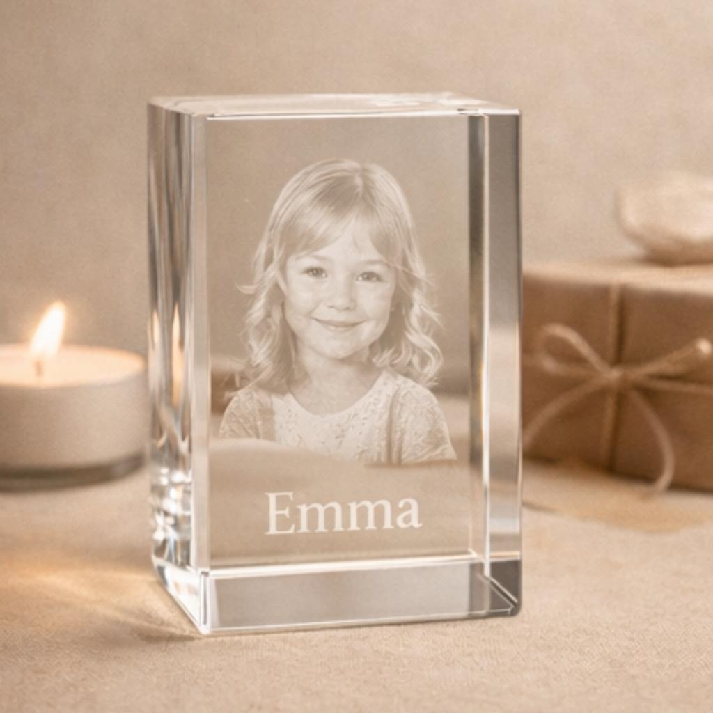 Glasquader mit 3D Gravur