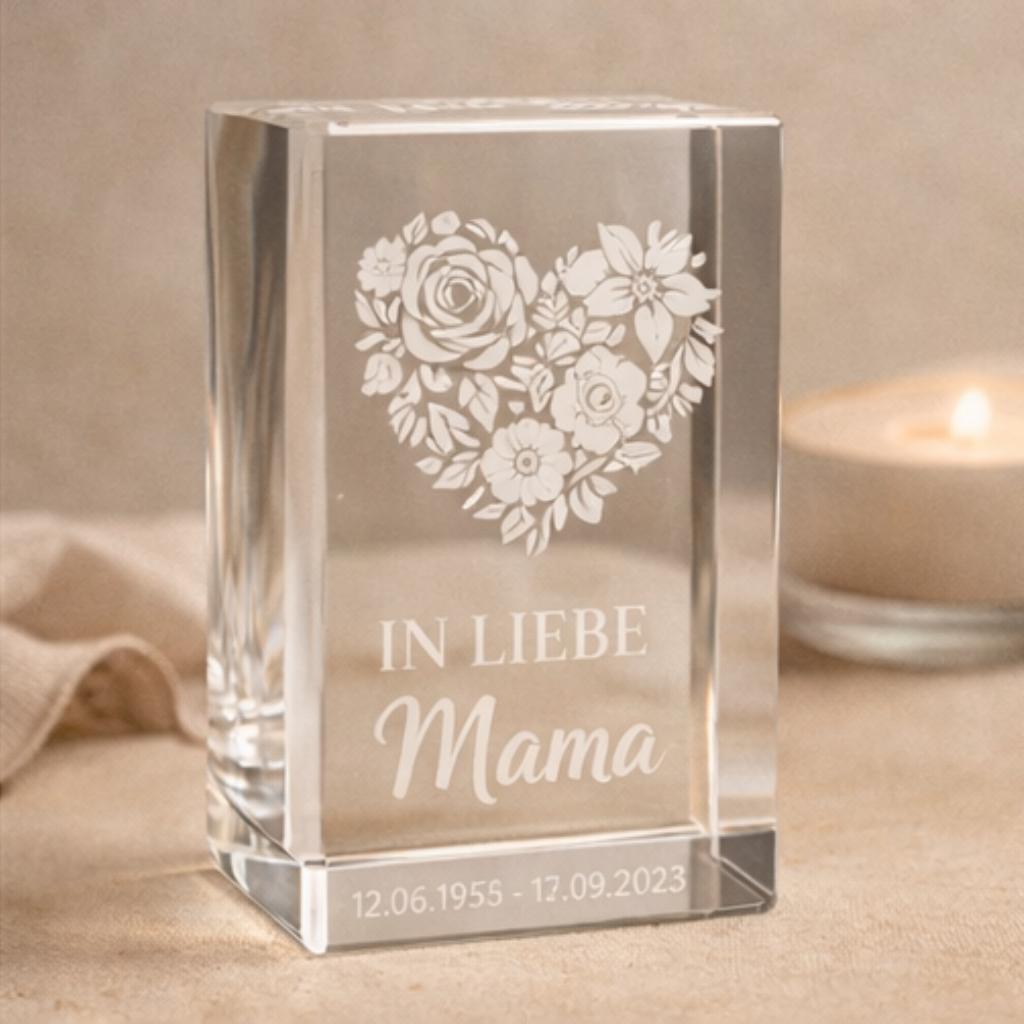 Glasquader mit 3D Gravur