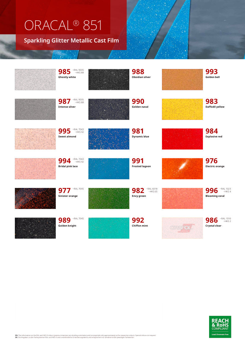 Oracal 851 Sparkling Glitter Metallic Vinylfolie / Bogenware